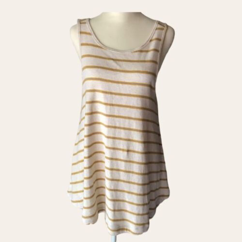 Free People Shirt Womens XS Yellow Cream Striped WE THE FREE Oversized Tunic